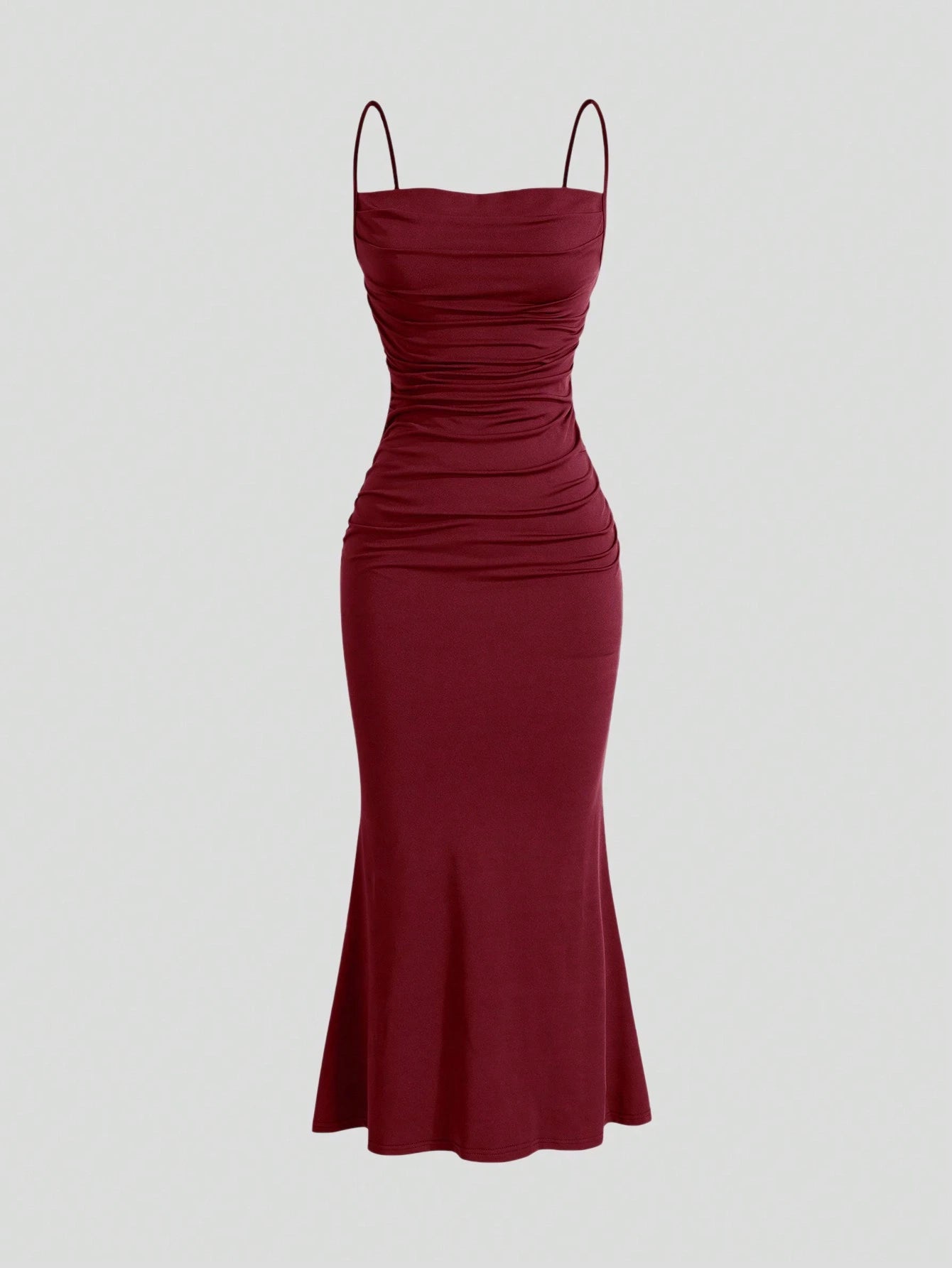 Vestido Longo Franzido Borgonha