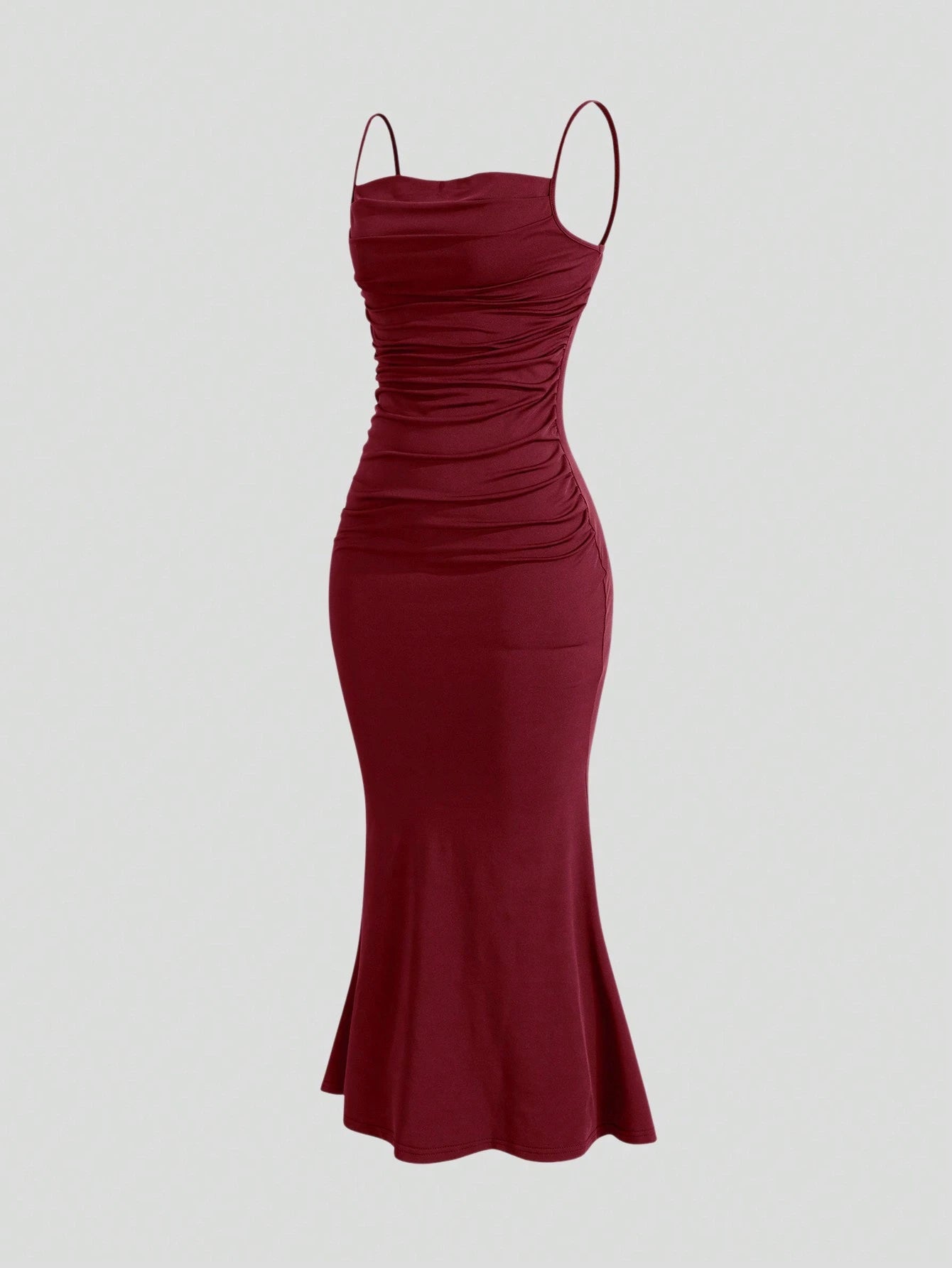 Vestido Longo Franzido Borgonha