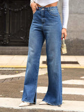 Calça Jeans Wide Leg Feminina c/ Fenda na Barra