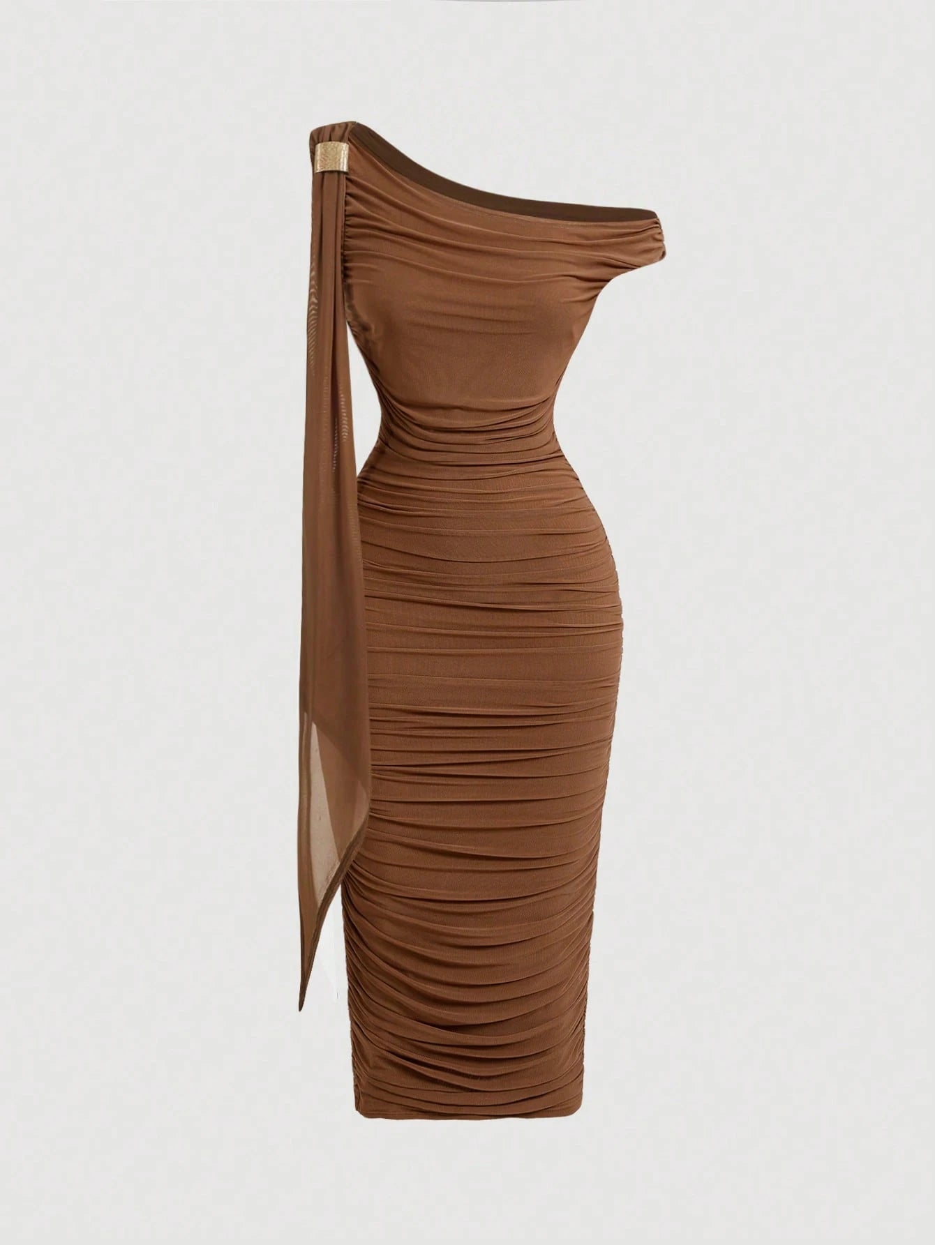 Vestido Midi de Decote Único e Detalhe Drapeado