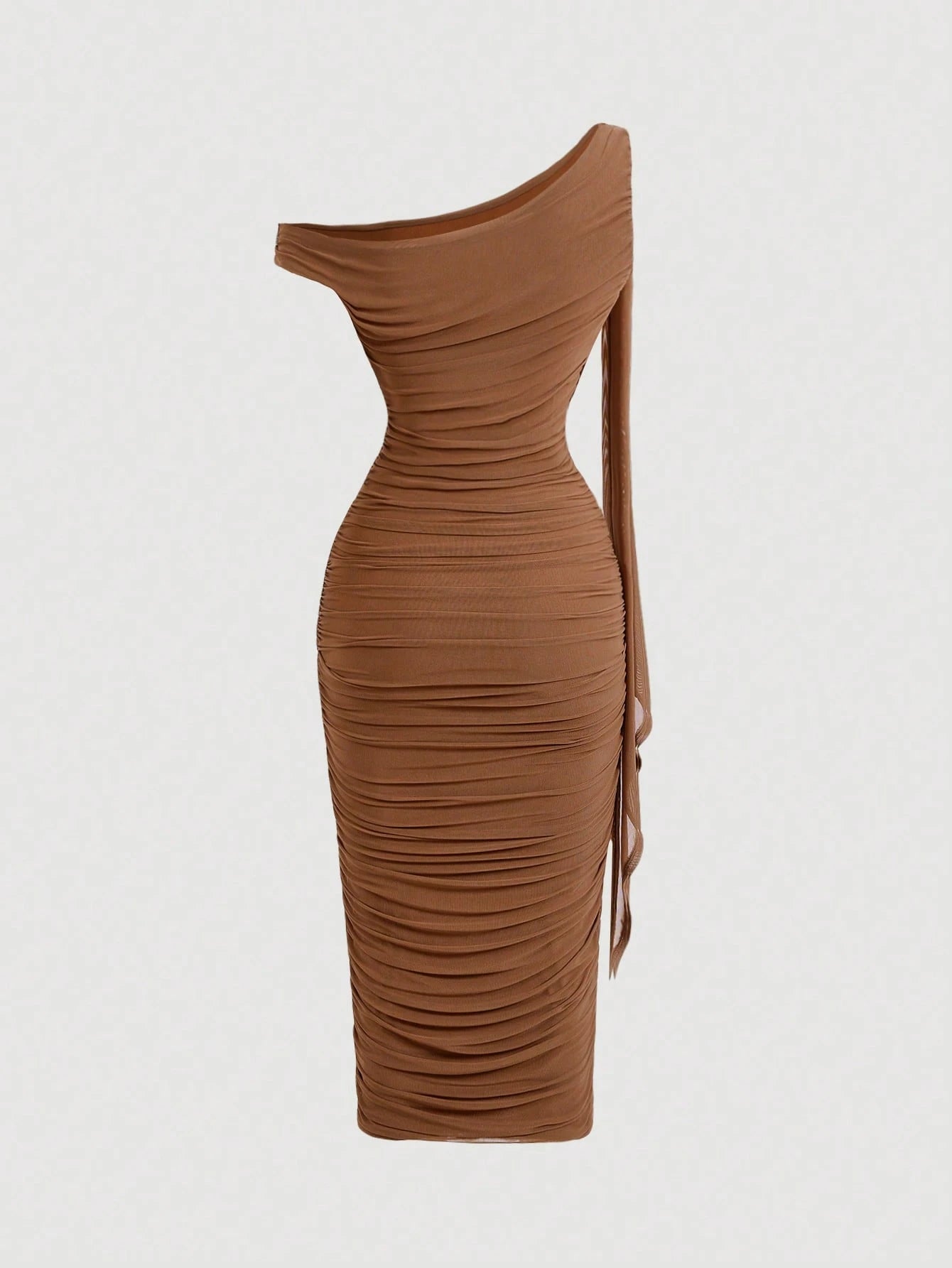 Vestido Midi de Decote Único e Detalhe Drapeado
