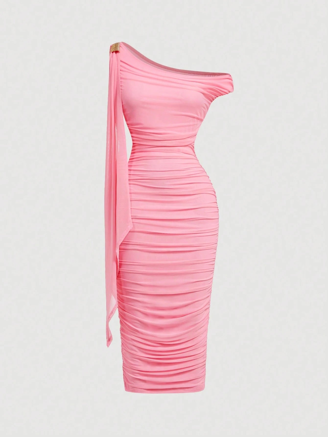 Vestido Midi de Decote Único e Detalhe Drapeado