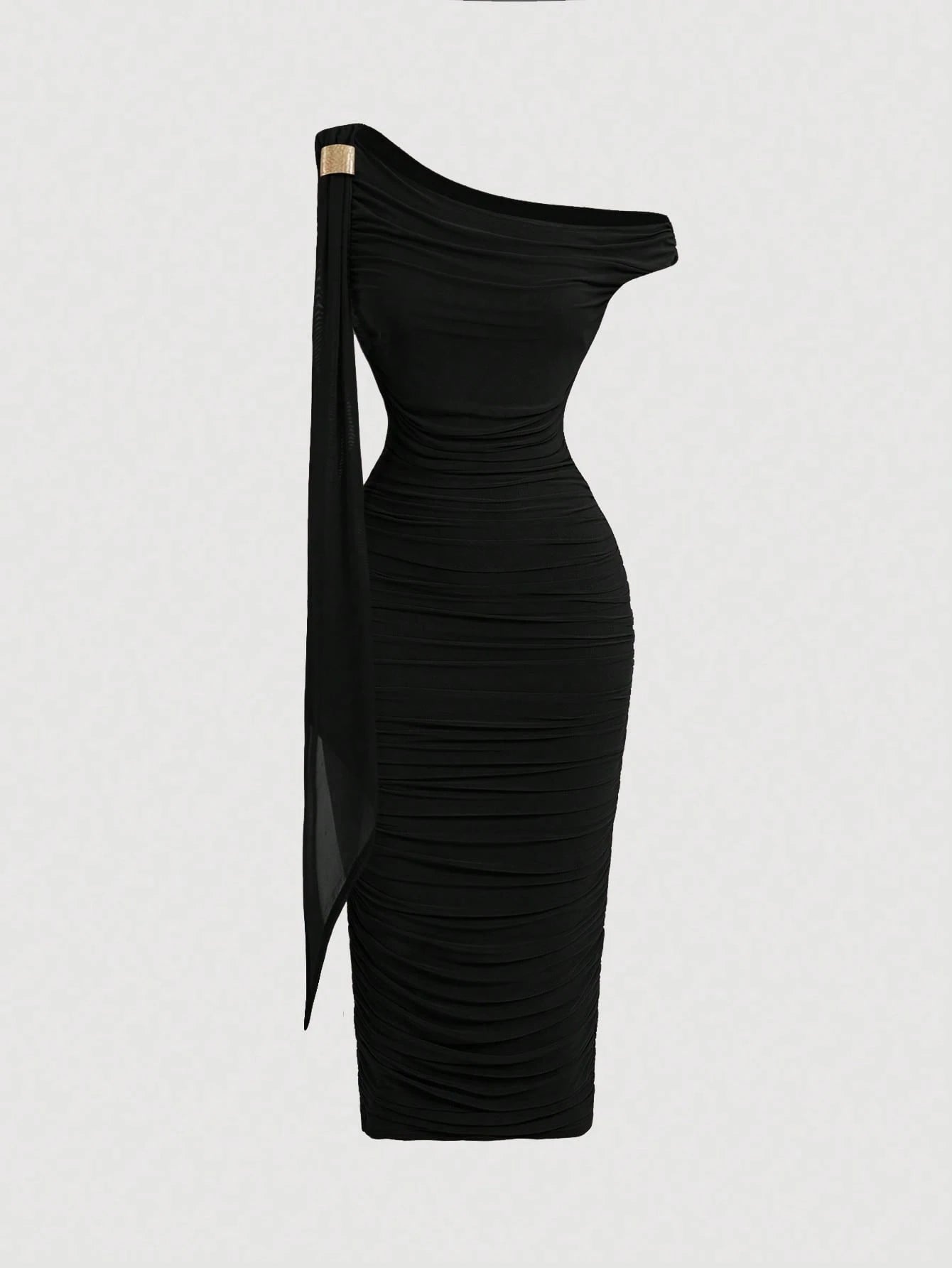 Vestido Midi de Decote Único e Detalhe Drapeado