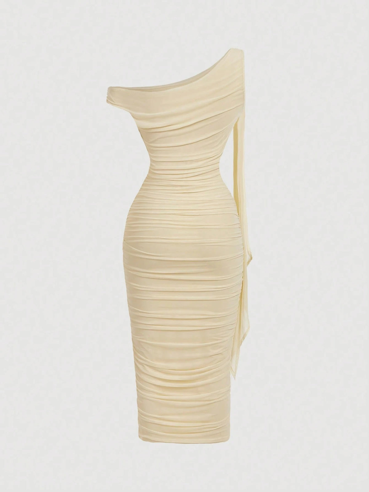 Vestido Midi de Decote Único e Detalhe Drapeado