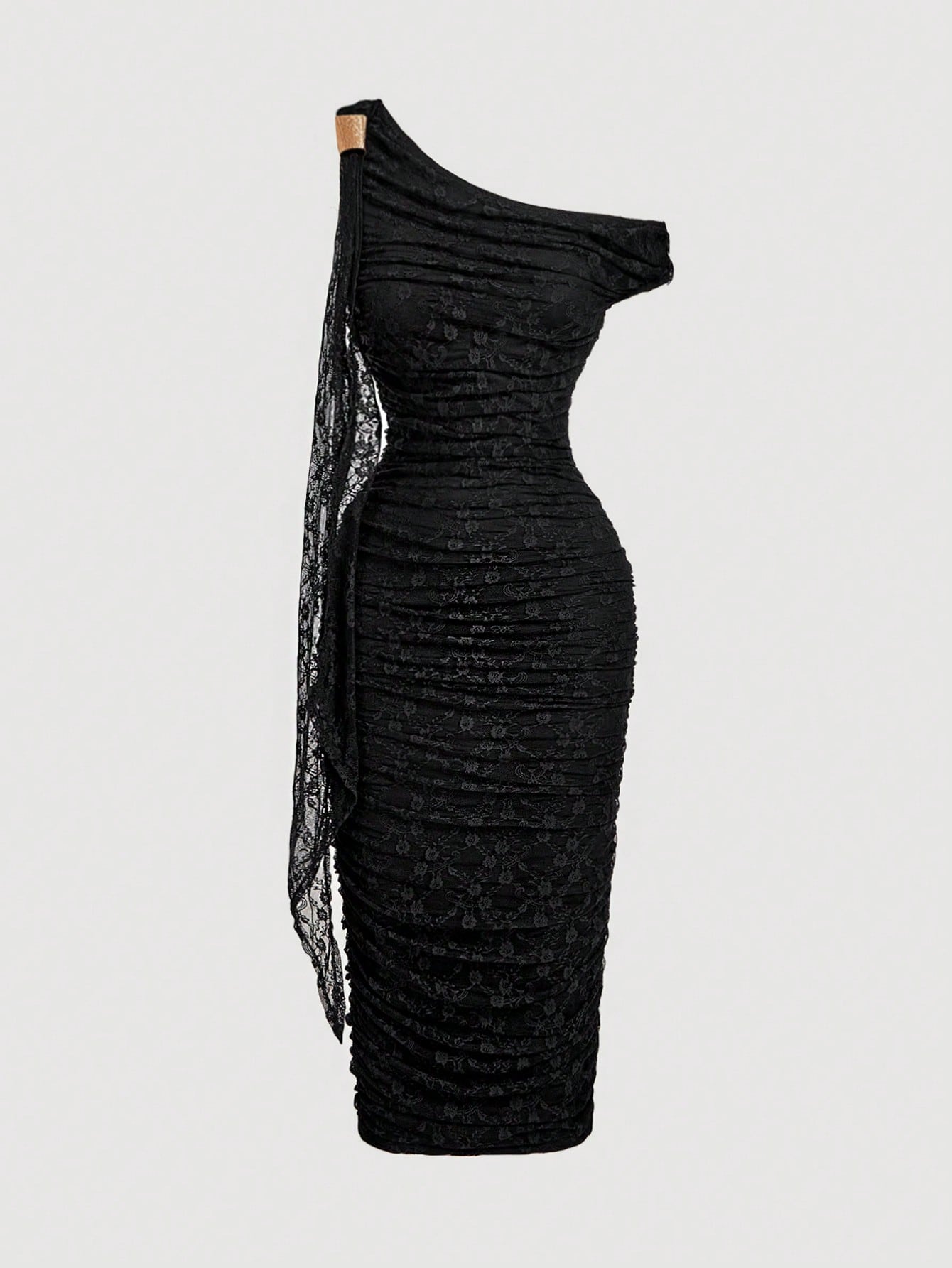 Vestido Midi de Decote Único e Detalhe Drapeado