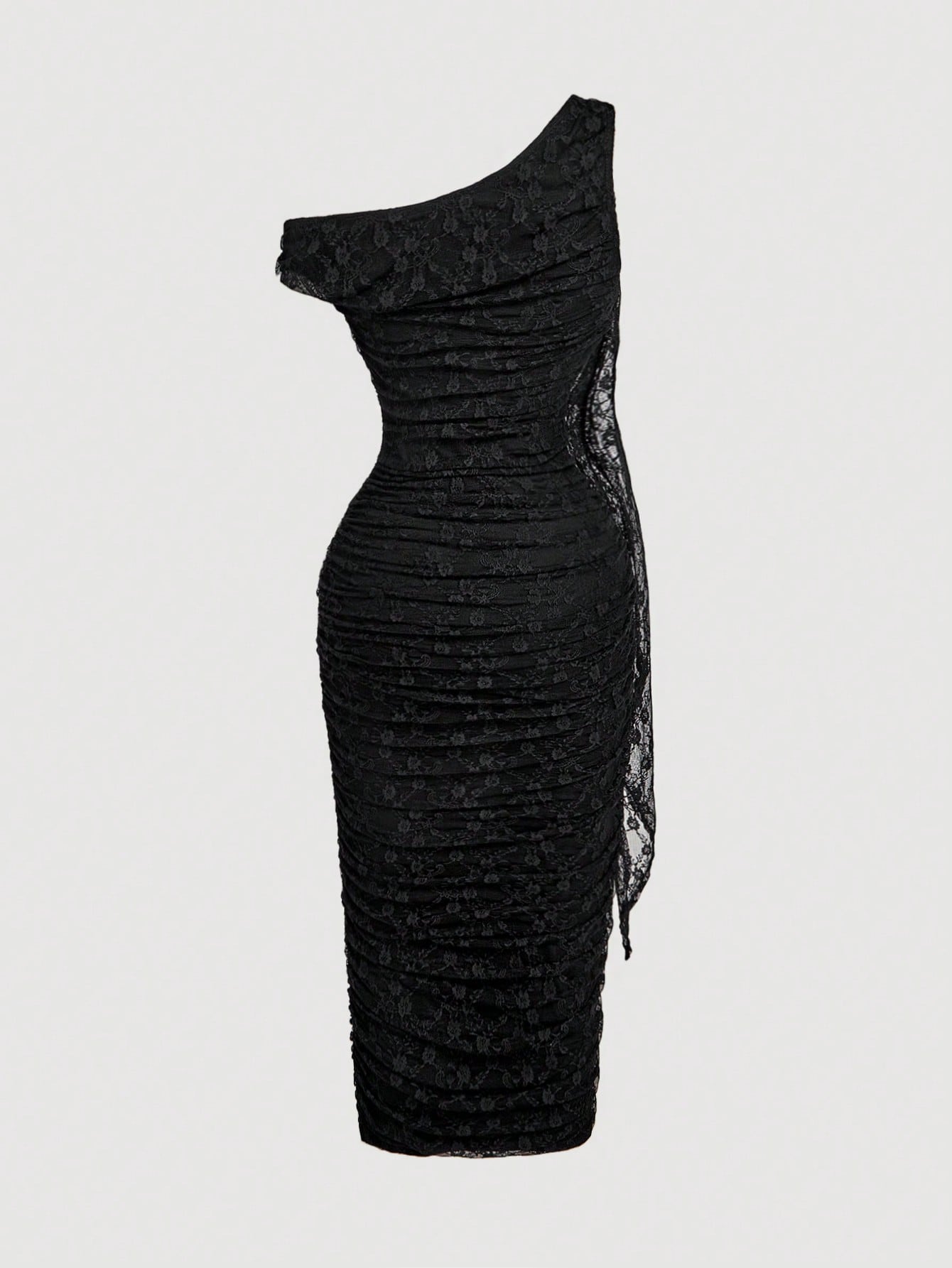 Vestido Midi de Decote Único e Detalhe Drapeado