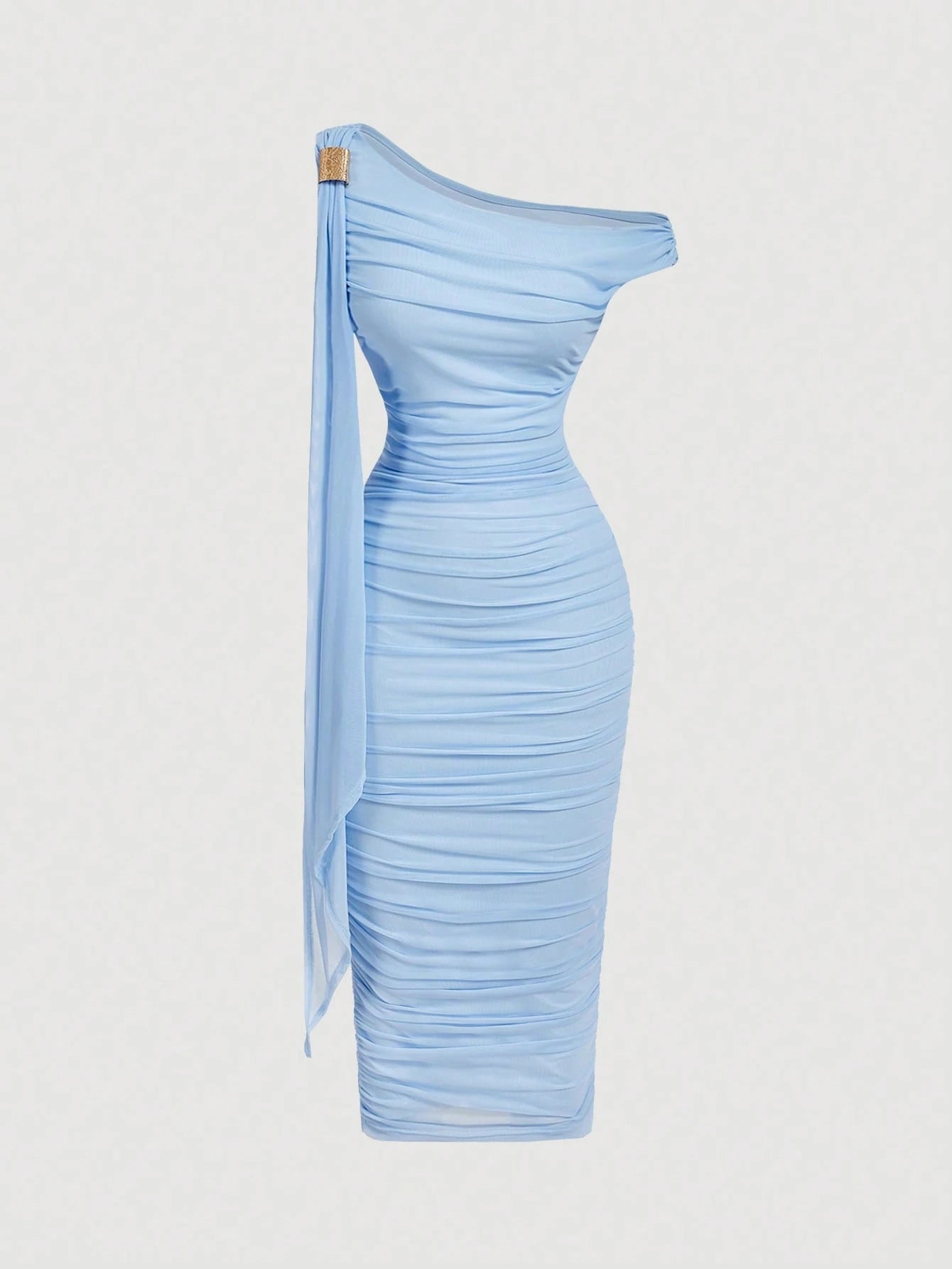 Vestido Midi de Decote Único e Detalhe Drapeado