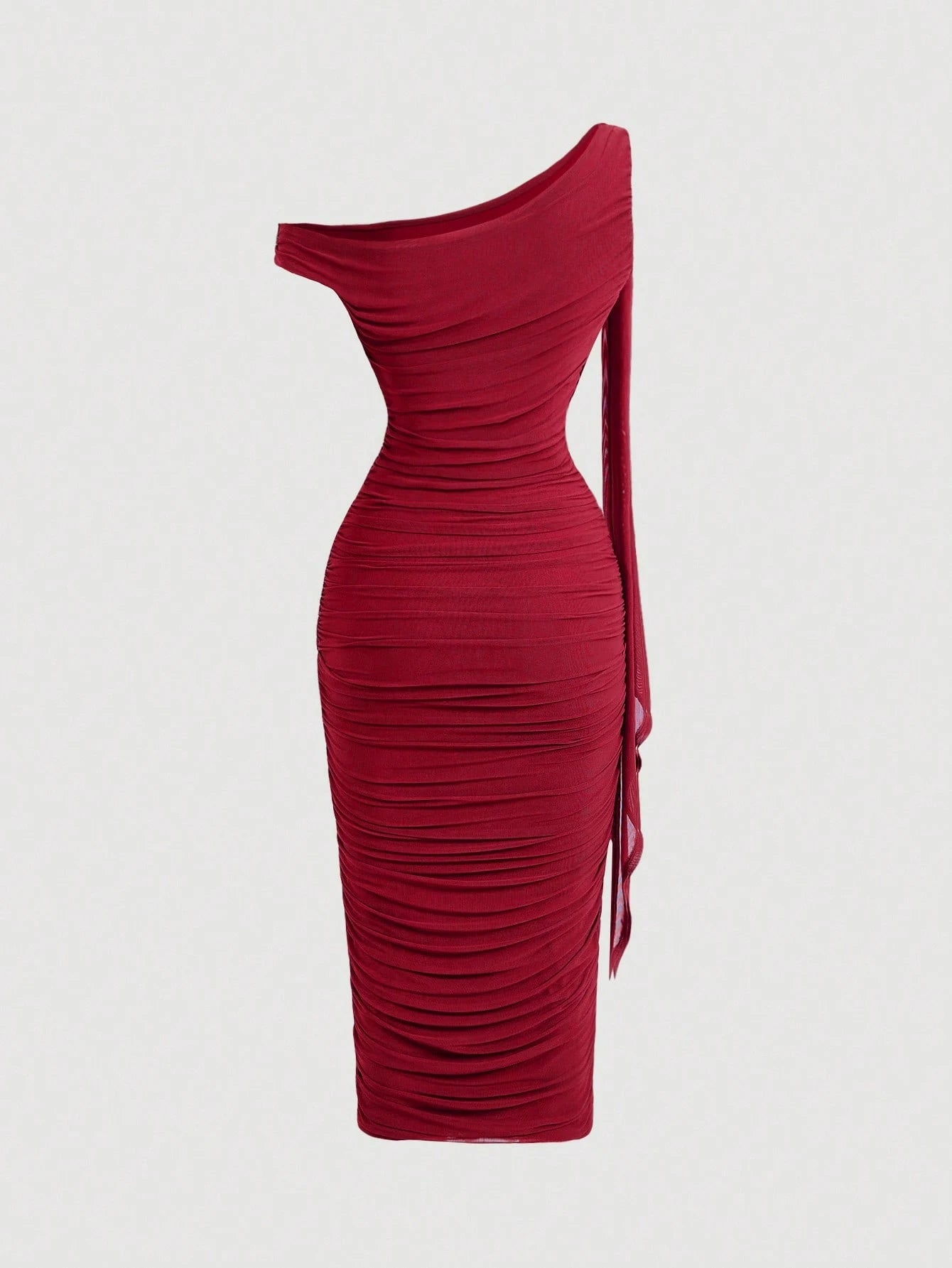 Vestido Midi de Decote Único e Detalhe Drapeado