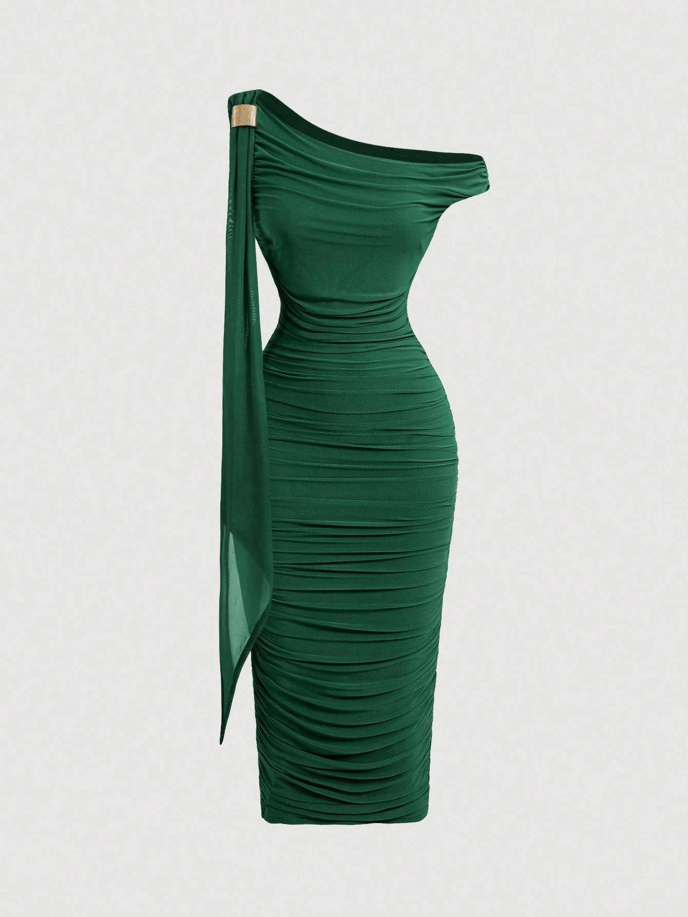 Vestido Midi de Decote Único e Detalhe Drapeado