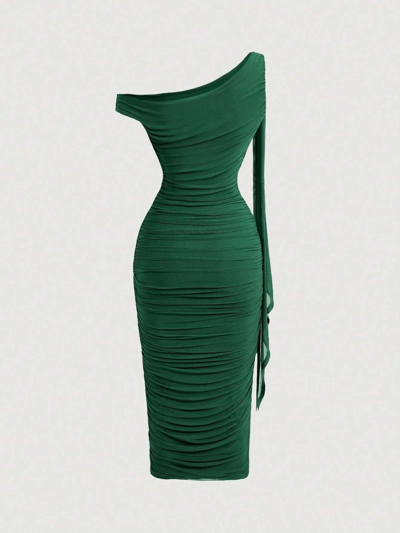 Vestido Midi de Decote Único e Detalhe Drapeado