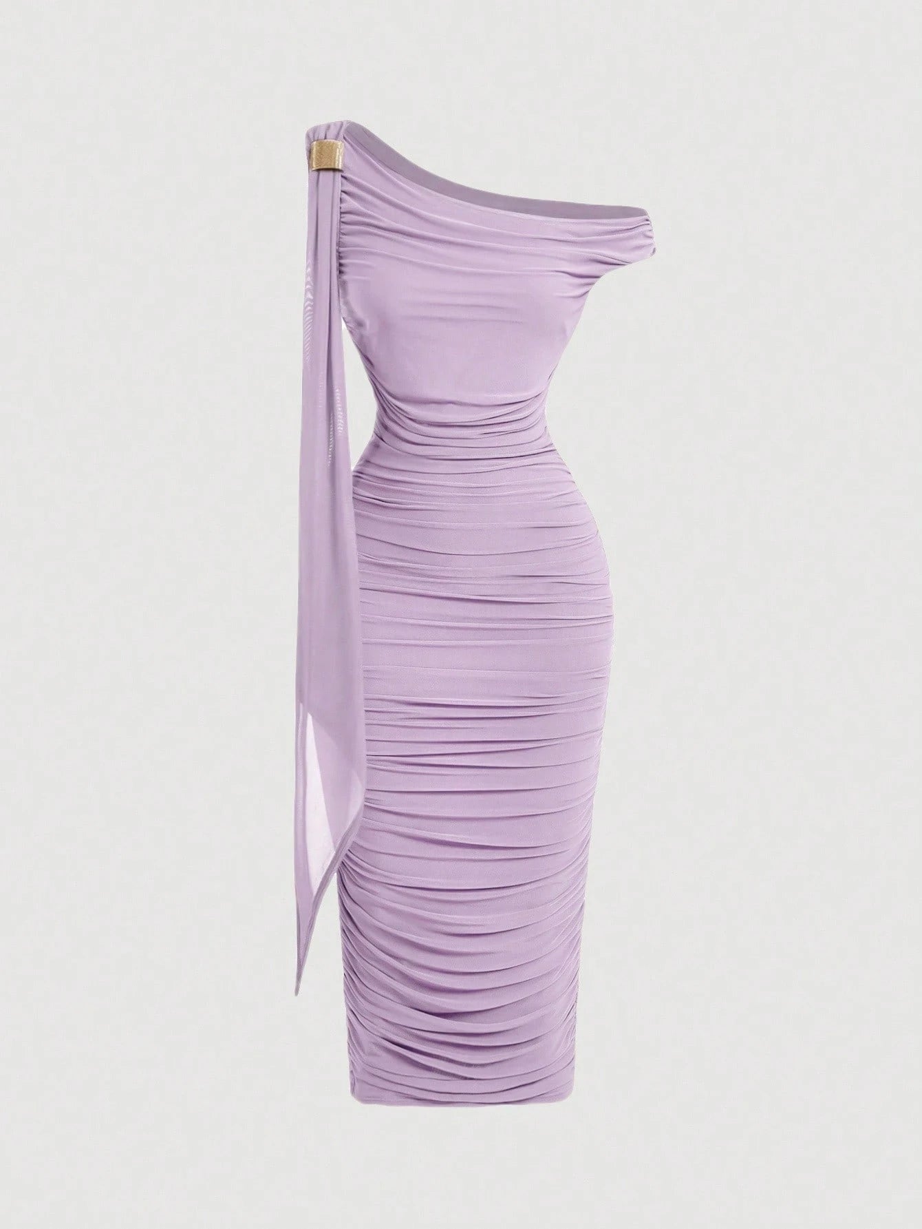 Vestido Midi de Decote Único e Detalhe Drapeado