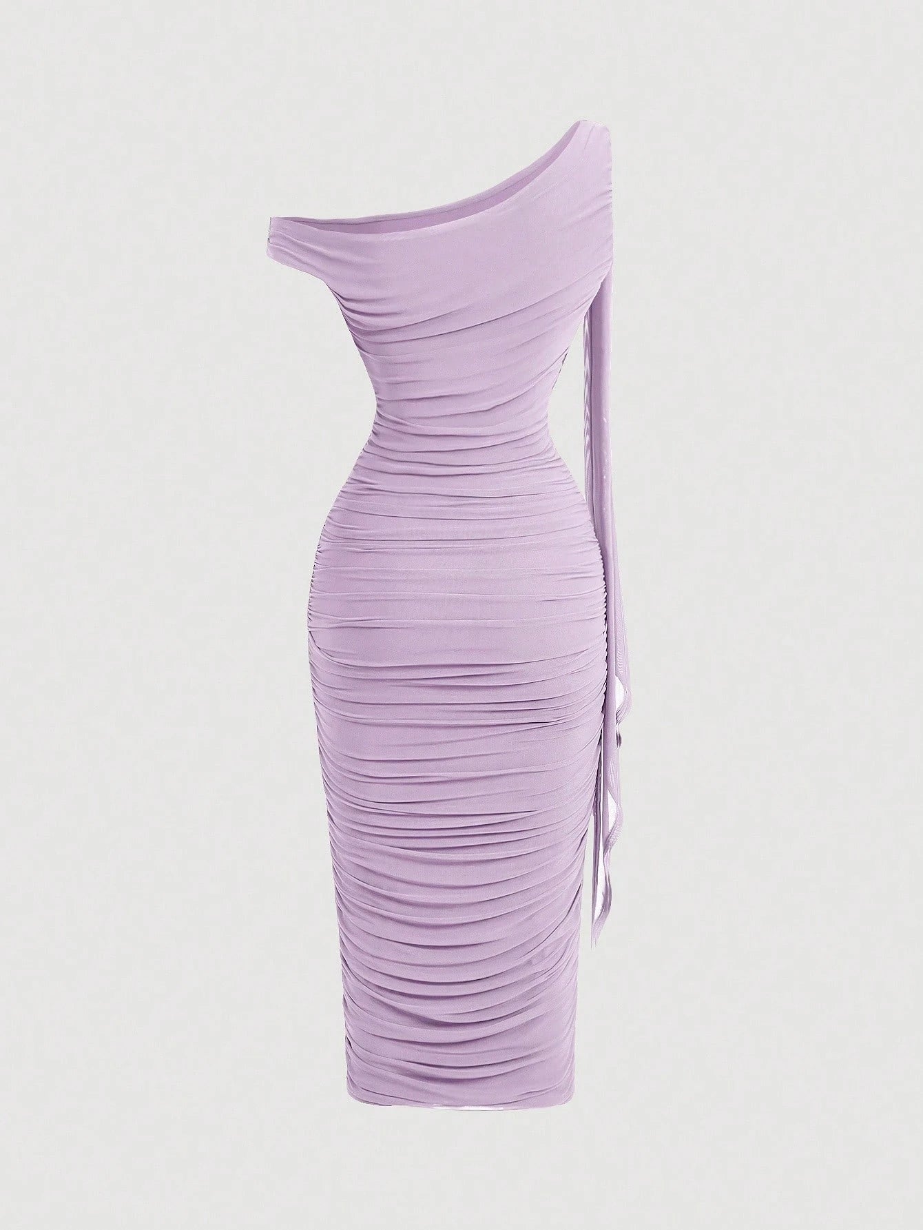 Vestido Midi de Decote Único e Detalhe Drapeado
