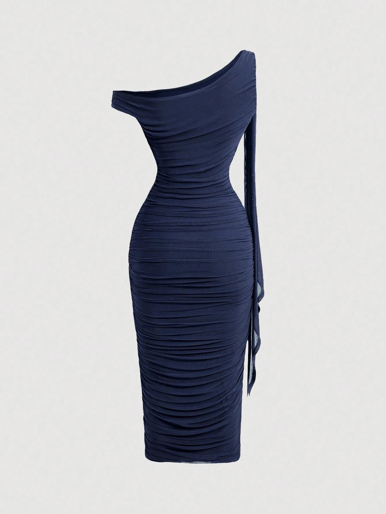 Vestido Midi de Decote Único e Detalhe Drapeado