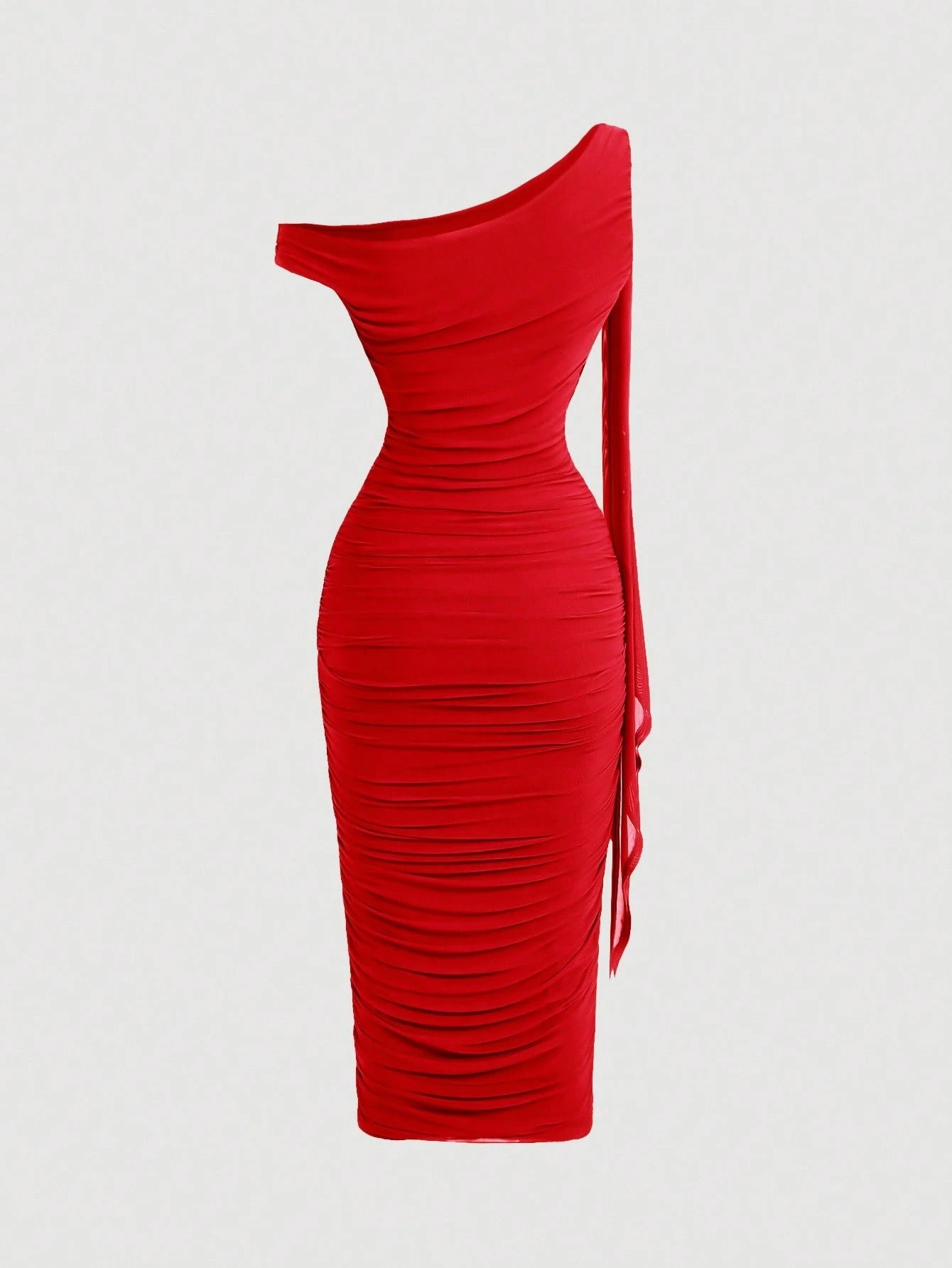 Vestido Midi de Decote Único e Detalhe Drapeado