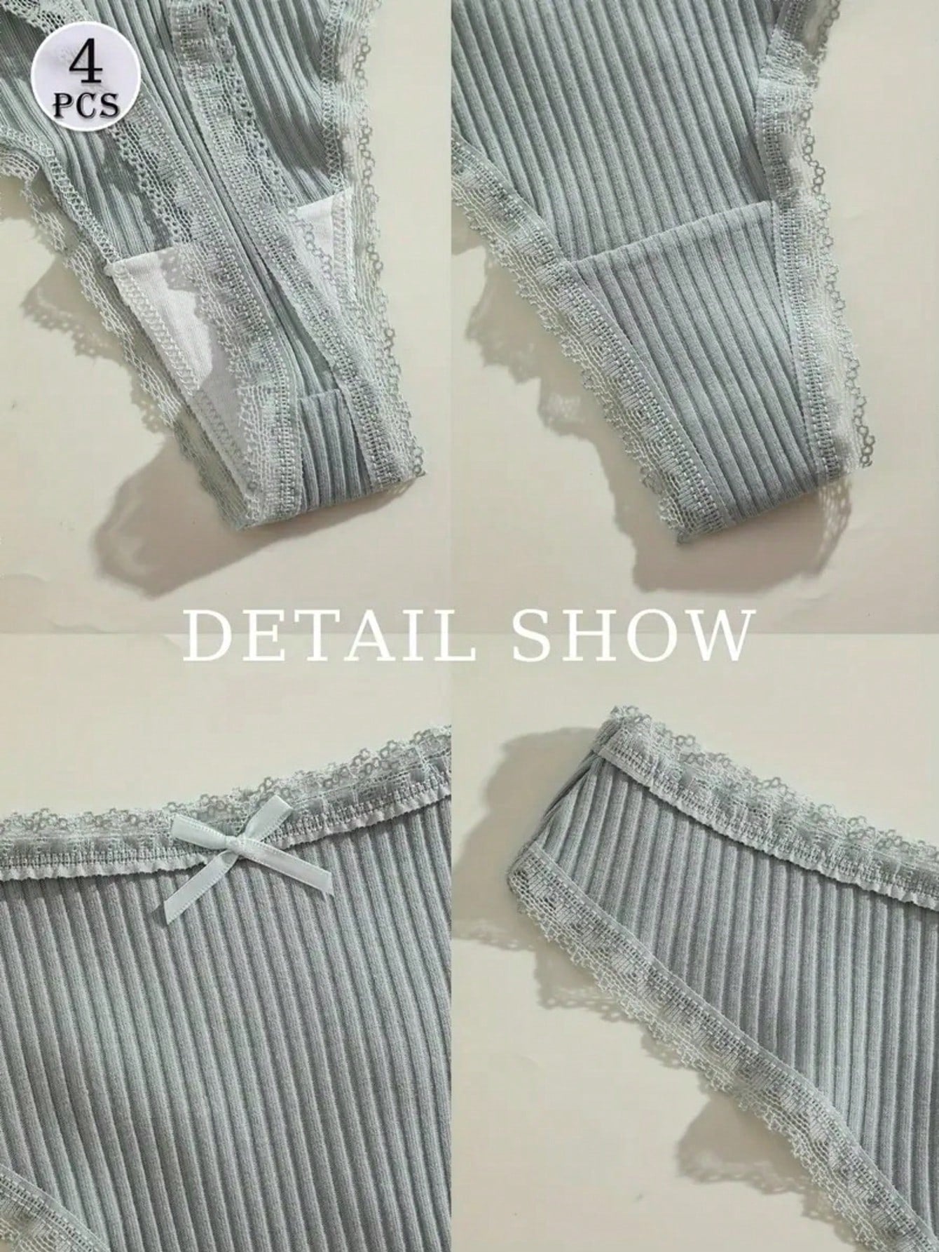 Kit 3 Calcinhas em Algodão Canelado Fio Dental com Renda