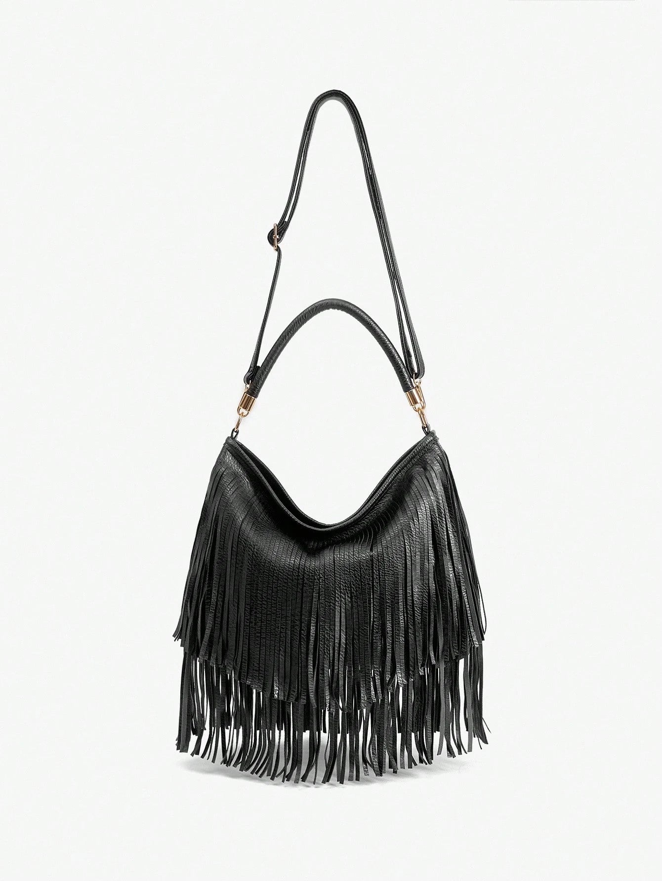 Bolsa Hobo de Couro Ecológico com Borlas