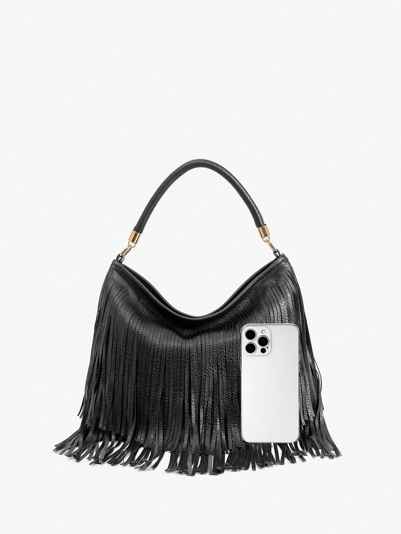 Bolsa Hobo de Couro Ecológico com Borlas