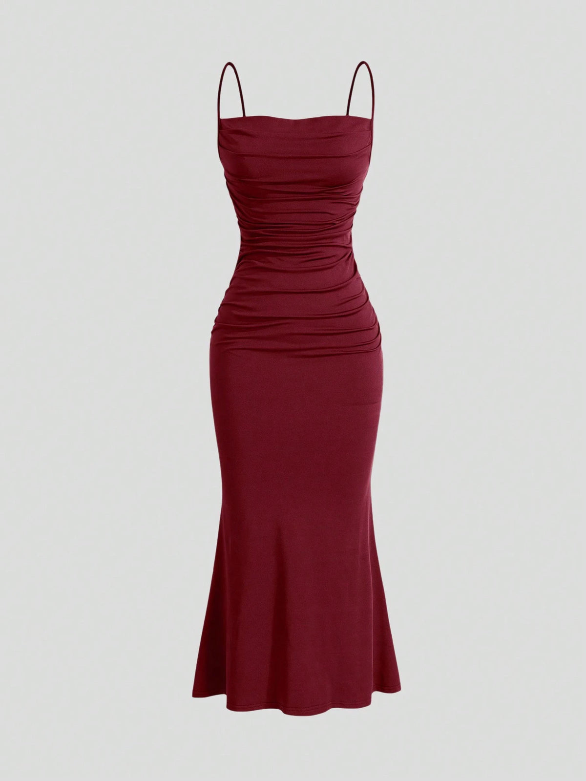 Vestido Longo Franzido Borgonha