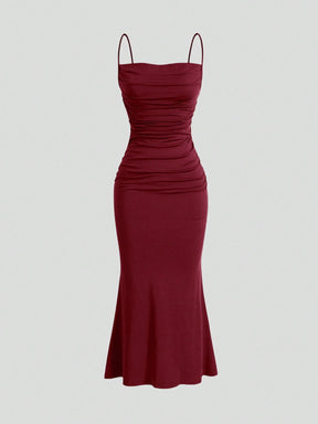 Vestido Longo Franzido Borgonha