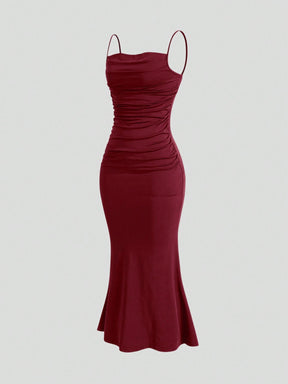 Vestido Longo Franzido Borgonha