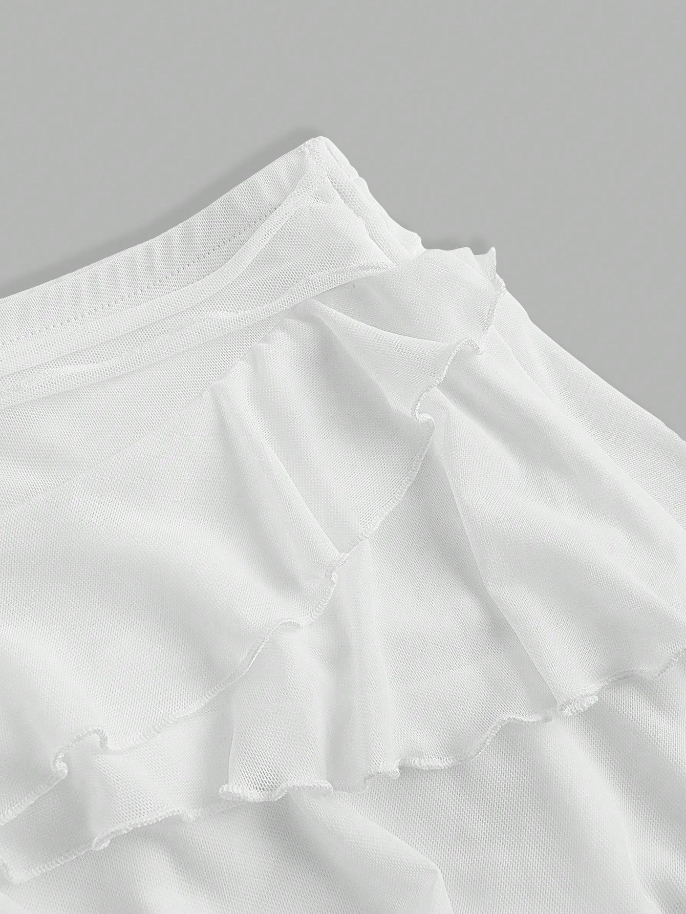 SHEIN ICON Saia Mini Preta de Cintura Baixa com Babados Multicamada Estilo Y2K para Mulheres