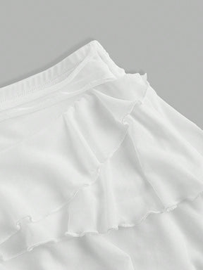 SHEIN ICON Saia Mini Preta de Cintura Baixa com Babados Multicamada Estilo Y2K para Mulheres