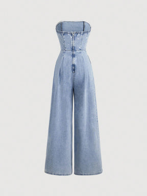 Macacão Jeans com Cinto na Cintura