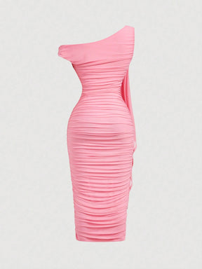 Vestido Midi de Decote Único e Detalhe Drapeado