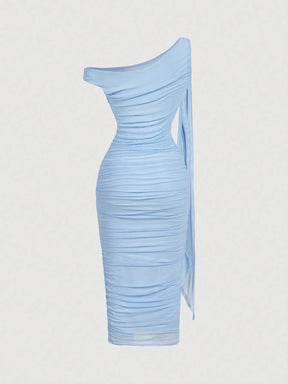 Vestido Midi de Decote Único e Detalhe Drapeado