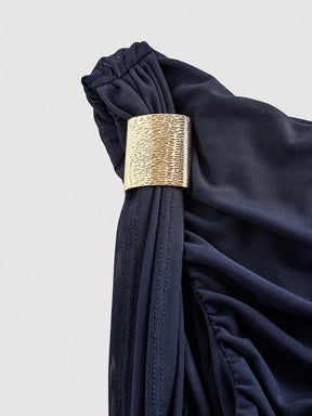 Vestido Midi de Decote Único e Detalhe Drapeado