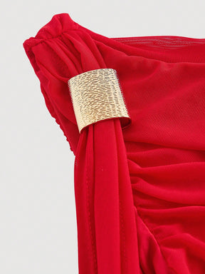 Vestido Midi de Decote Único e Detalhe Drapeado