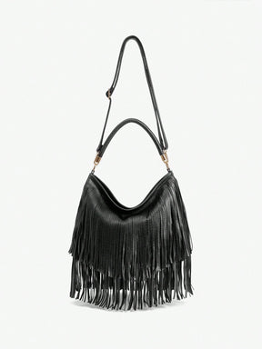 Bolsa Hobo de Couro Ecológico com Borlas