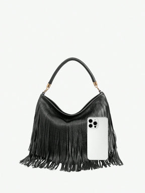 Bolsa Hobo de Couro Ecológico com Borlas